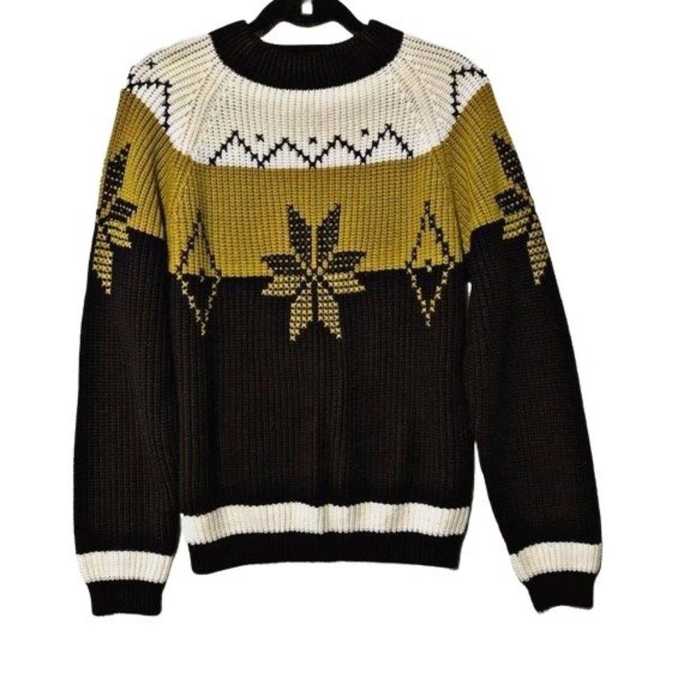 Vintage Chocolate Brown Snowflake Chunky Sweater L